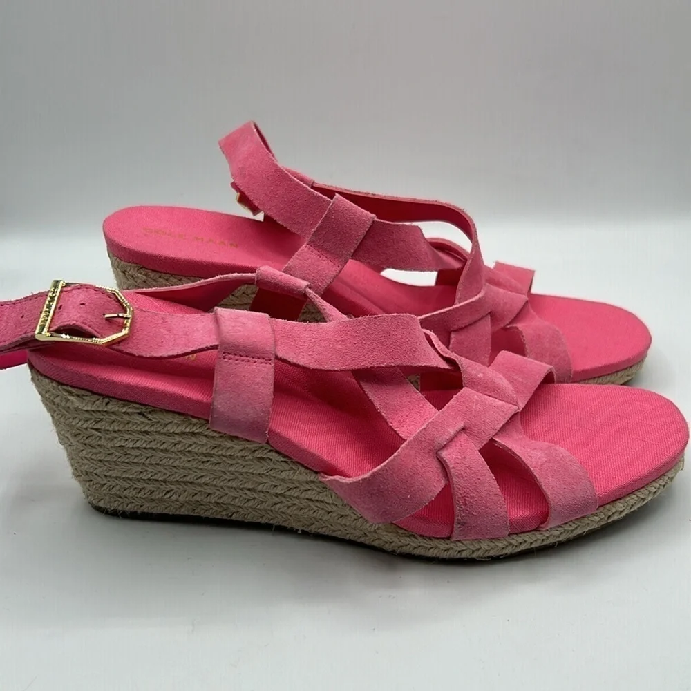 Cole Haan Pink Crystal Wedge Leather Espadrille Ankle Strap Sandals Size 9 New!